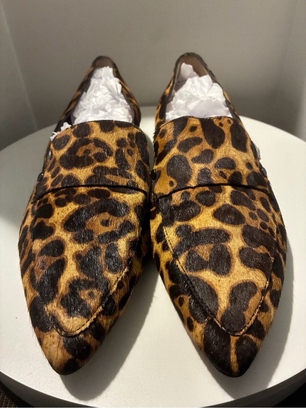 27 EDIT Leopard-Print Pointed Toe Loafers in Brown and Black